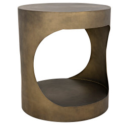 Noir Eclipse Round Side Table - Metal With Aged Brass Finish