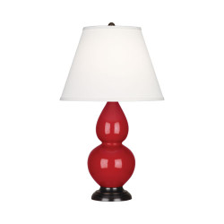 Small Double Gourd Table Lamp - Deep Patina Bronze - Ruby Red