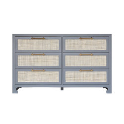 Worlds Away Six Drawer Cane Front Chest - Brass Hardware - Matte Grey Lacquer Finish