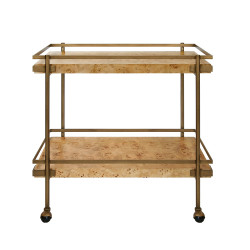 Worlds Away Antique Brass Bar Cart - Shelves - Burl Wood