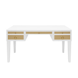 Worlds Away White Matte Lacquer Desk - Grasscloth Drawer - Brass Hardware