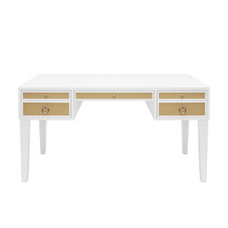 Worlds Away White Matte Lacquer Desk - Grasscloth Drawer - Nickel Hardware