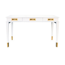 Worlds Away Three Drawer Desk - Brass Details - Matte White Lacquer