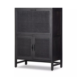 Four Hands Caprice Bar Cabinet - Black W/ Black Wash Mango