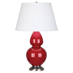 Double Gourd Table Lamp - Antique Silver - Ruby Red