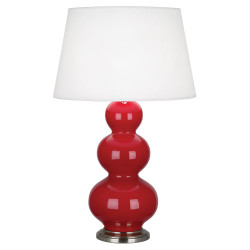 Triple Gourd Table Lamp - Antique Silver - Ruby Red