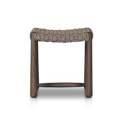 Amber Lewis x Four Hands Savio Outdoor Stool - Stained Saddle Brown - Dark Textured Woven