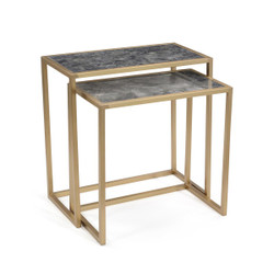 John Richard Marble And Coffee Bronze Nesting Tables - Set Of Two