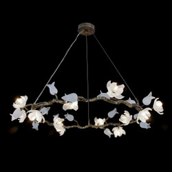 John Richard Churippu Magnolia & Tulip Glass Bronze Twelve-Light Halo Chandelier