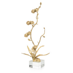 John Richard Floral Spire Sculpture On Crystal Base - Brass