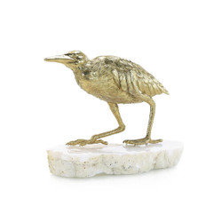 John Richard Brass Bird Sculpture On White Geode