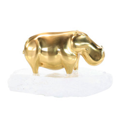 John Richard Brass Hippo Sculpture On Selenite