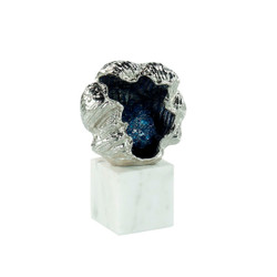 John Richard Metallic Geode Sculpture On Marble Base - Silver