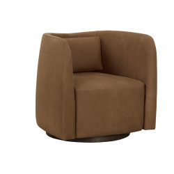 Sunpan Emilie Swivel Lounge Chair - Nubuck Caramel Leather