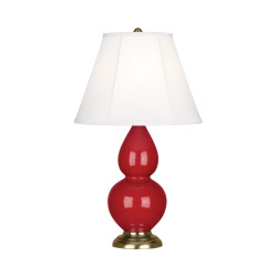 Small Double Gourd Table Lamp - Antique Brass - Ruby Red