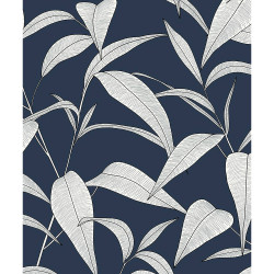 NextWall Pinstripe Leaf Trail - Dark Blue