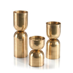 John Richard Set Of Three Antique Brass Candleholders