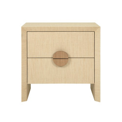 Worlds Away Ezra Side Table - Natural Grasscloth