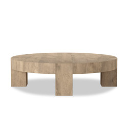 Four Hands Abaso Round Coffee Table - Whitewash Rustic Wormwood Oak