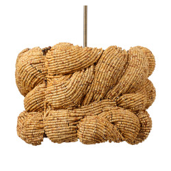 Jamie Young Anguilla 3-Light Wood Beaded Chandelier - Natural