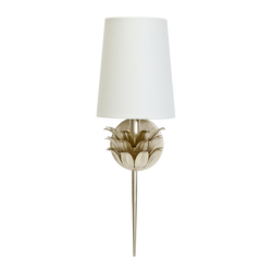 Delilah Silver Leaf One Arm Sconce With 3 Layer Leaf Motif & White Linen Shade
