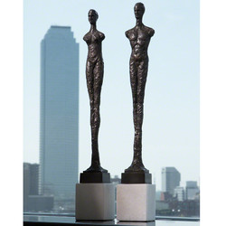 Pair of Contempo Statues - Black w/White Limestone