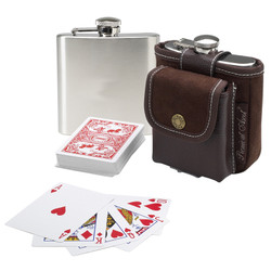 Hip Flask & Playing Cards Set - Brown image 1