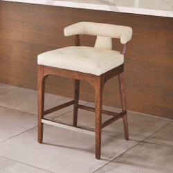 Global Views Moderno Bar Stool - Ivory Marble Leather