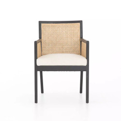 Four Hands Antonia Cane Dining Armchair - Brushed Ebony - Savile Flax