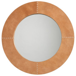 Jamie Young Round Cross Stitch Mirror - Buff Leather