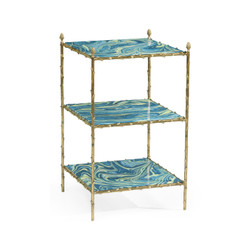 Jonathan Charles Eclectic Square Graffiti & Brass Three-Tier End Table