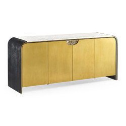 Jonathan Charles Fusion Curved Ebonised Oak & Brass Sideboard With White Calcutta Marble Top