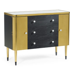 Jonathan Charles Fusion Ebonised Oak & Brass Storage Cabinet With White Calcutta Marble Top