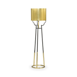 Jonathan Charles Fusion Contemporary Antique Satin Gold Brass & Black Stainless Steel Floor Lamp