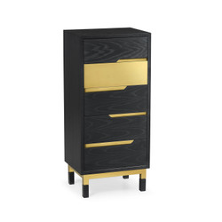 Jonathan Charles Fusion Contemporary Tall Ebonised Oak & Brass Chest Of Five Drawers