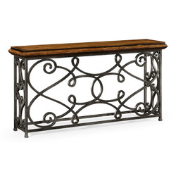 Jonathan Charles Artisan 72" Width Rectangular Rustic Walnut Console With Wrought Iron Base