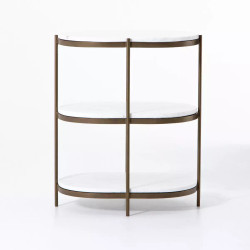 Four Hands Felix Oval Nightstand - Polished White Marble - Antique Brass