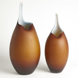 Frosted Amber Vase W/Blue Casing - Sm