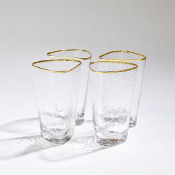 Clear Glass Tumbler with Gold Trim, Set of 4