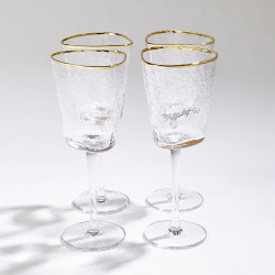 S/4 Hammered Wine Glasses - Clear W/Gold Rim