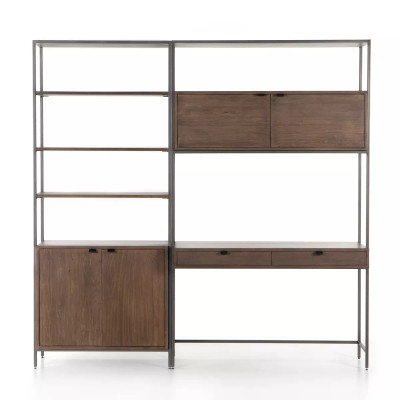 Four Hands Trey Modular Wall Desk W/ 1 Bookcase - Auburn
