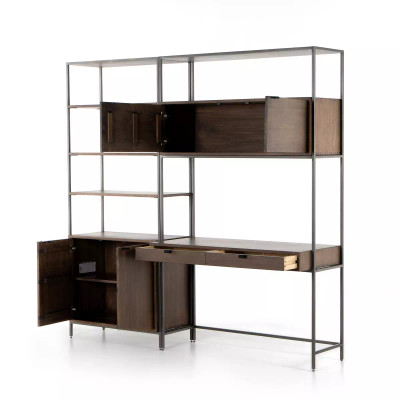 Four Hands Trey Modular Wall Desk W/ 1 Bookcase - Auburn