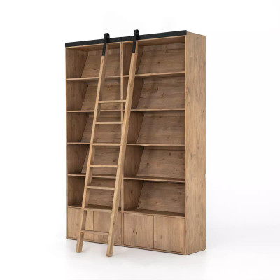 Four Hands Bane Double Bookshelf W/ Ladder - Smoked Pine