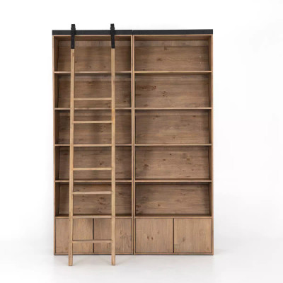 Four Hands Bane Double Bookshelf W/ Ladder - Smoked Pine