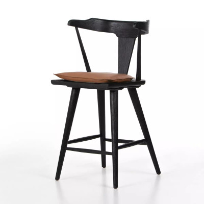 Four Hands Ripley Counter Stool - Black Oak - Whiskey Saddle