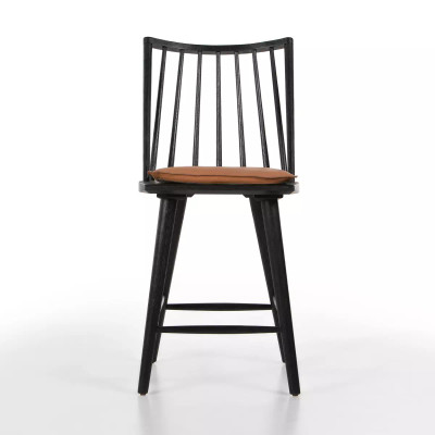 Four Hands Lewis Windsor Counter Stool - Black Oak - Whiskey Saddle
