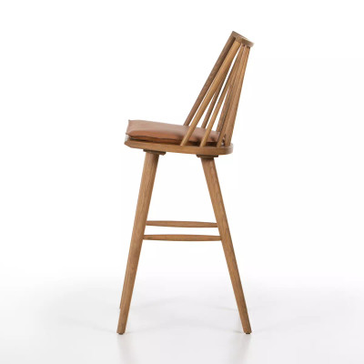 Four Hands Lewis Windsor Bar Stool - Sandy Oak - Whiskey Saddle