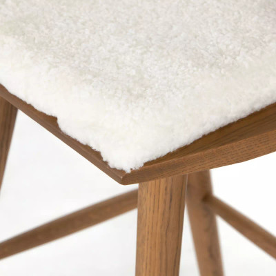 Four Hands Lewis Windsor Bar Stool - Sandy Oak - Cream Shorn Sheepskin