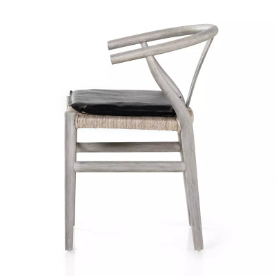 Four Hands Muestra Dining Chair W/ Cushion - Weathered Grey Teak - Pebble Black