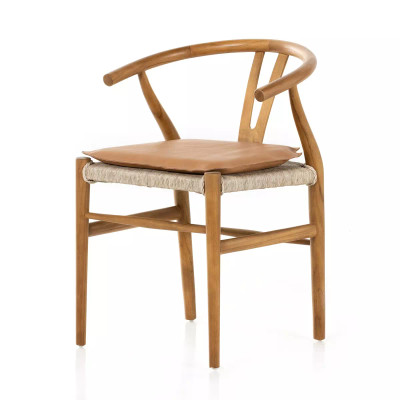 Four Hands Muestra Dining Chair W/ Cushion - Natural Teak - Whiskey Saddle (Closeout)